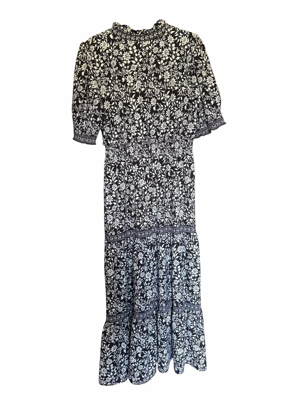 Max Studio Cottagecore Black & White Floral Tiered Maxi Dress - Picture 7 of 7